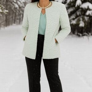 Tobi mint green fuzzy rosette teddy jacket, Sz. XS